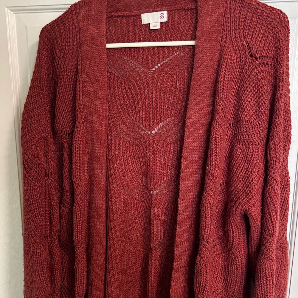 SO Open-Front Knit Cardigan Sweater - Rust